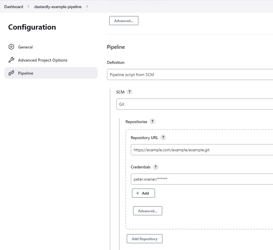 Configuring a pipeline in Jenkins.