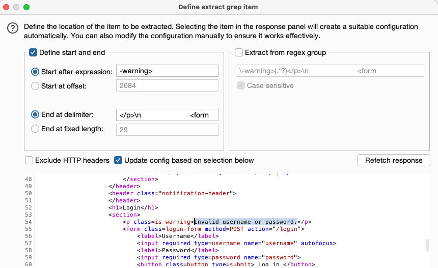 Intruder grep extract