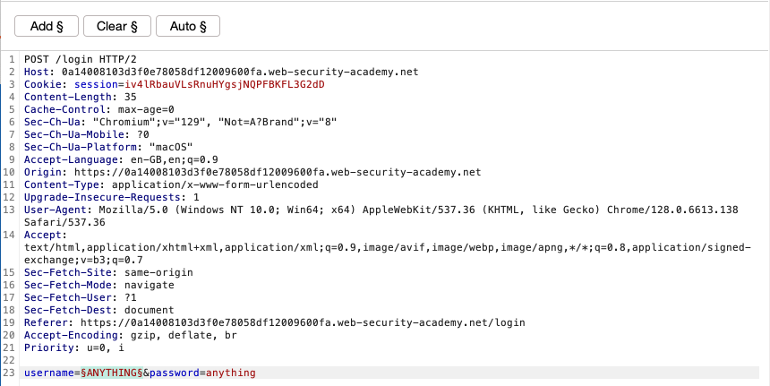 Set username payload position