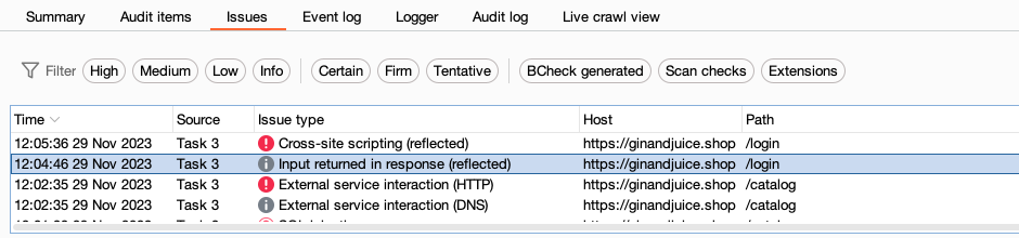 Identify reflected input that Burp Scanner flags