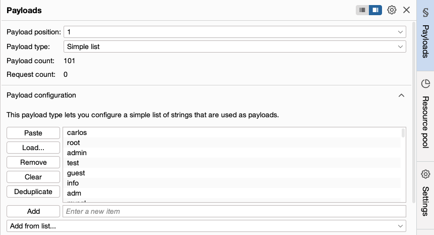 Adding payloads for a credential stuffing attack