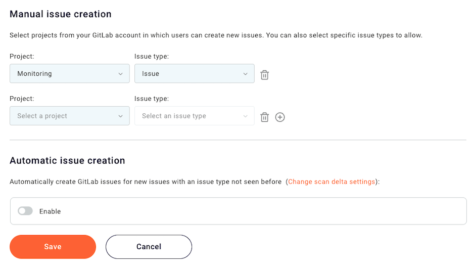 Enabling manual issue creation for GitLab