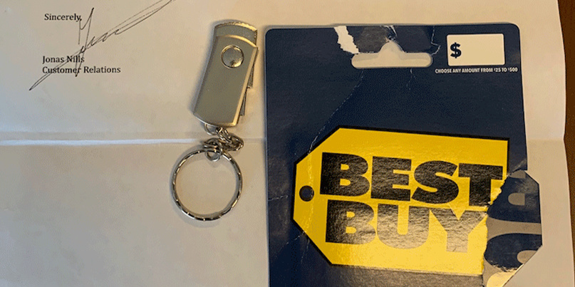 Best Buy scam letter and USB drive