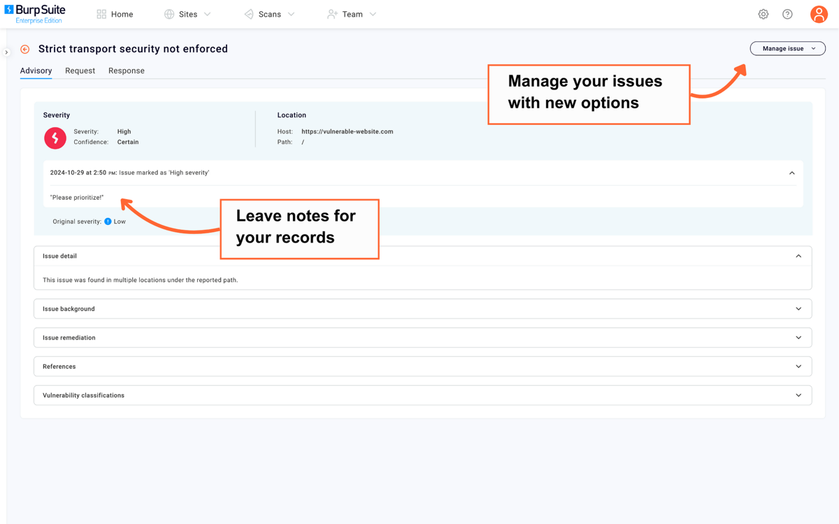 Issue management menu