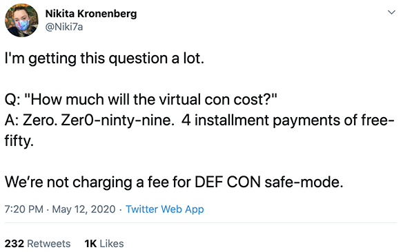 DEF CON 2020 will be free to attend