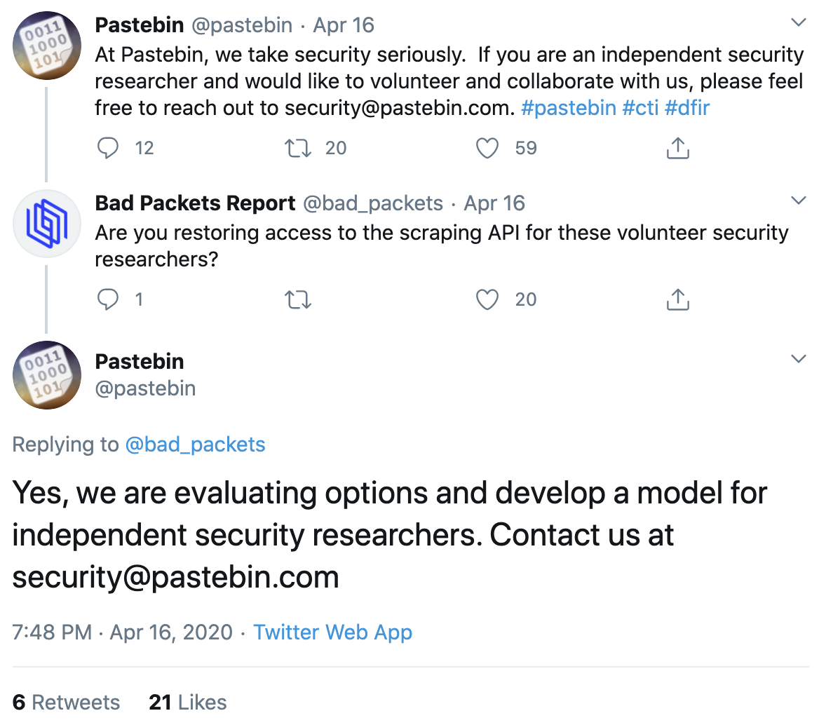 Pastebin API scraping security